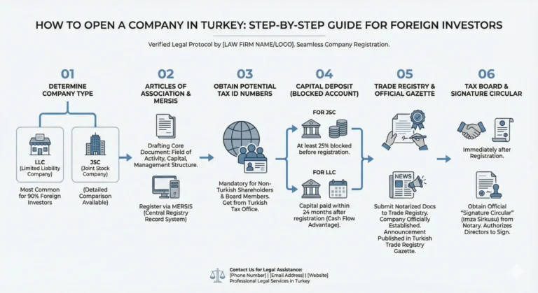 Legal documents and laptop on a desk representing the company registration process in Turkey for foreign investors.